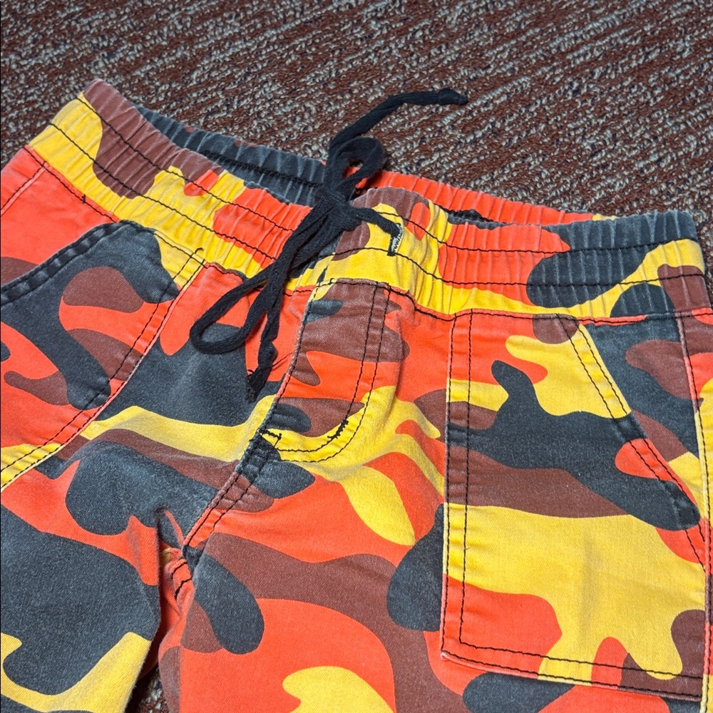 Vintage Y2K camo print slim joggers women’s elastic waist cargo pants orange - Picture 6 of 13